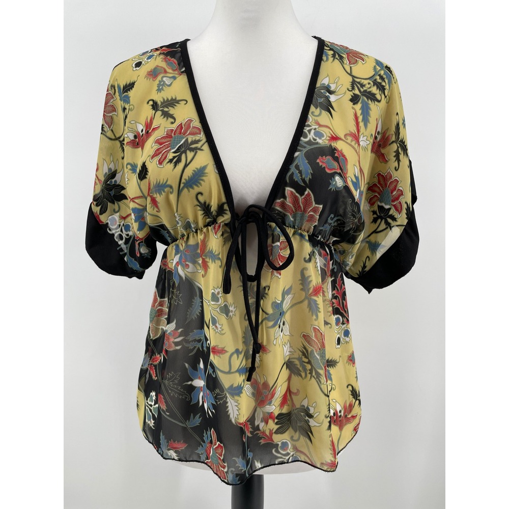 Vintage Floral Babydoll Top Women Medium Large Yellow Y2K Festival Empire Waist